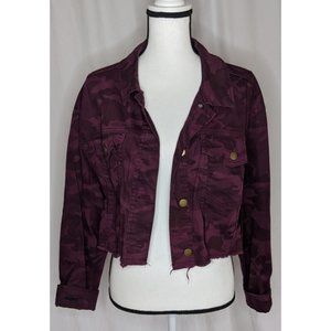 WILD FABLE Burgundy Camo Print Crop Denim Jacket